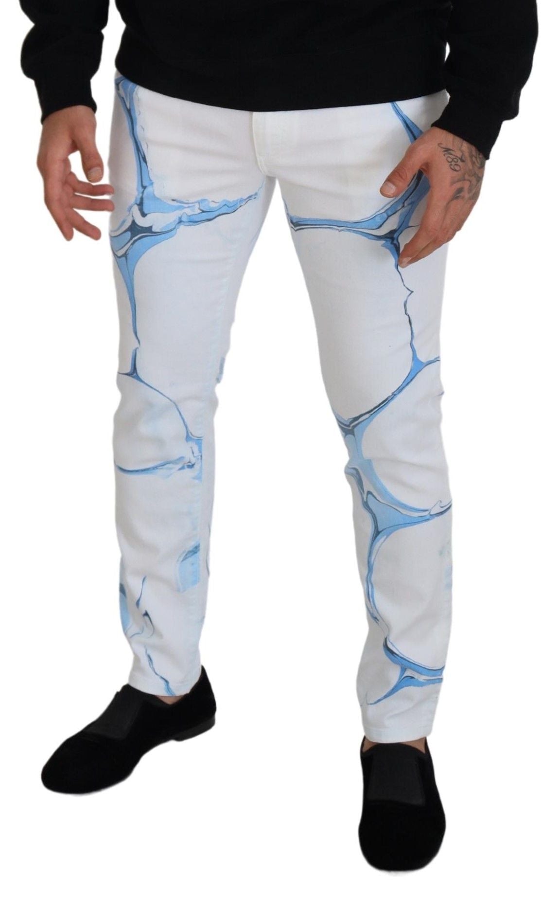 Dolce & Gabbana Vaqueros Elásticos Blancos Azul Denim de Algodón Ajustados