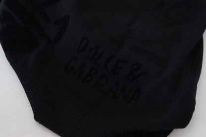 Suéter Dolce & Gabbana de lana negra con cuello redondo y logo estampado