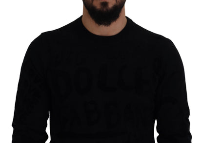 Suéter Dolce & Gabbana de lana negra con cuello redondo y logo estampado