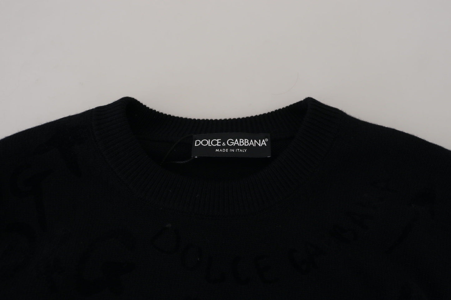 Suéter Dolce & Gabbana de lana negra con cuello redondo y logo estampado