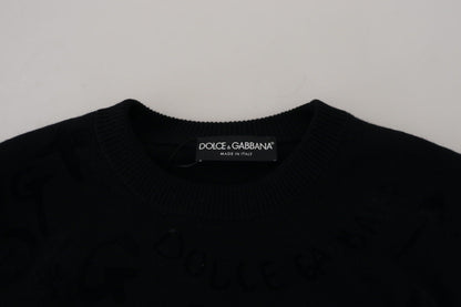 Suéter Dolce & Gabbana de lana negra con cuello redondo y logo estampado
