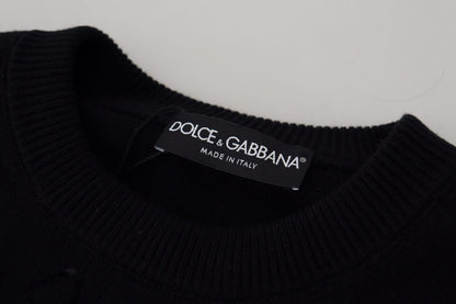 Suéter Dolce & Gabbana de lana negra con cuello redondo y logo estampado