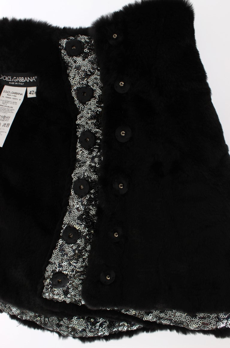 Dolce & Gabbana Bufanda de Hombro Envolvente de Piel de Comadreja Floral con Lentejuelas Plateadas