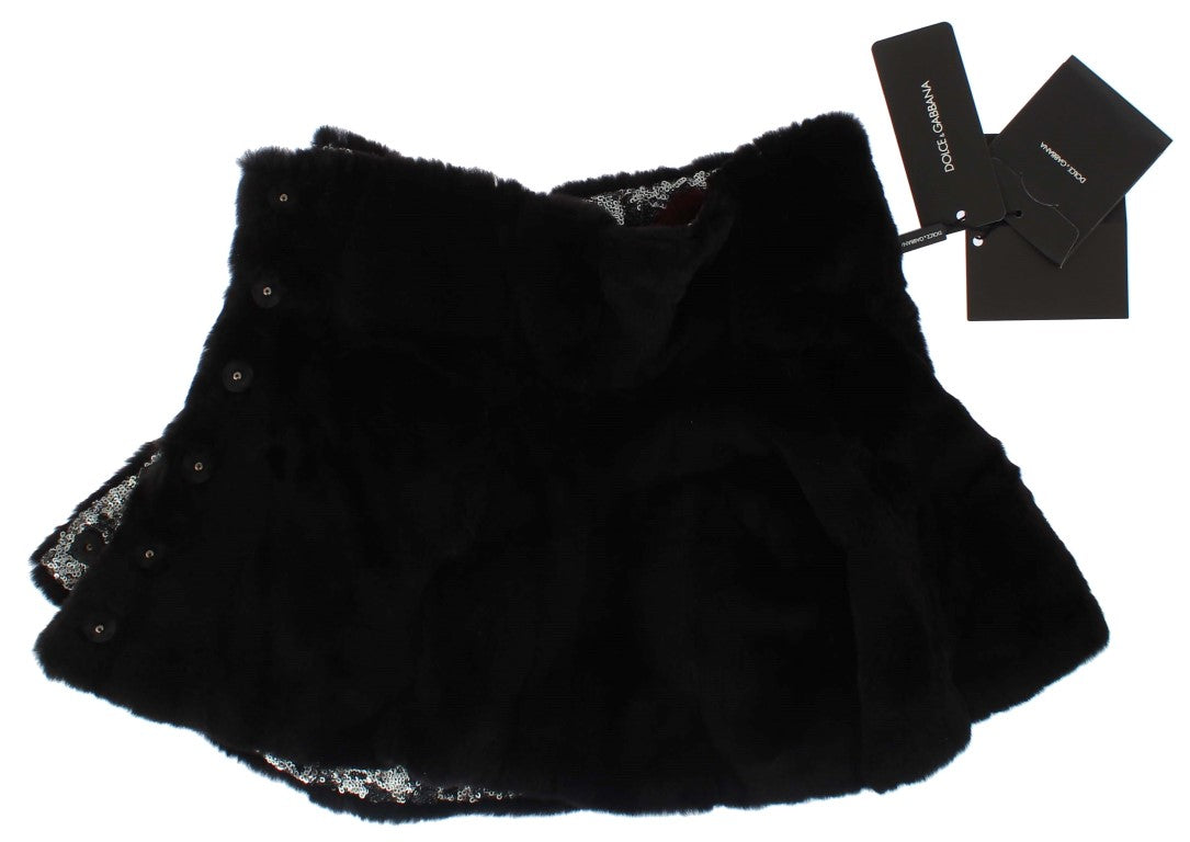 Dolce & Gabbana Bufanda de Hombro Envolvente de Piel de Comadreja Floral con Lentejuelas Plateadas