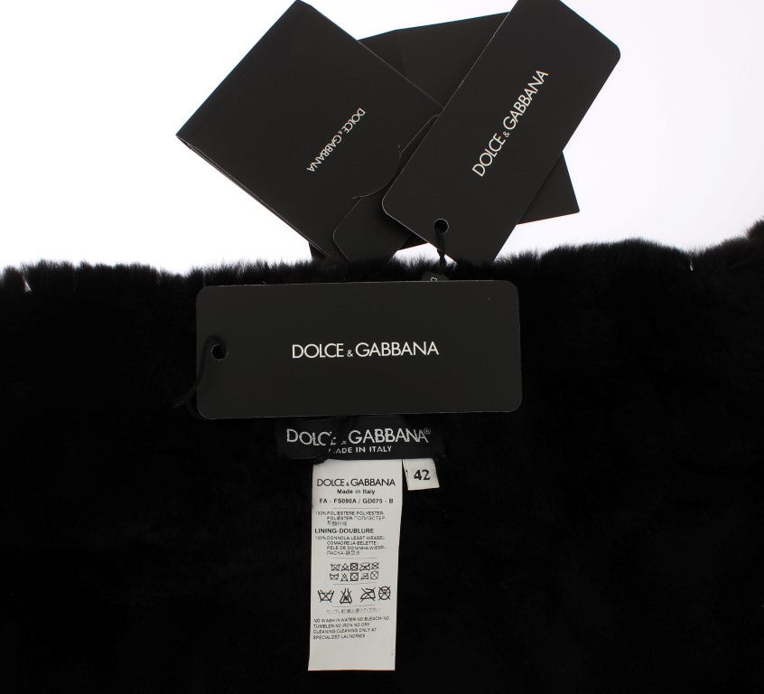 Dolce & Gabbana Bufanda de Hombro Envolvente de Piel de Comadreja Floral con Lentejuelas Plateadas