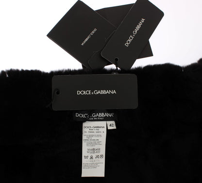 Dolce & Gabbana Bufanda de Hombro Envolvente de Piel de Comadreja Floral con Lentejuelas Plateadas