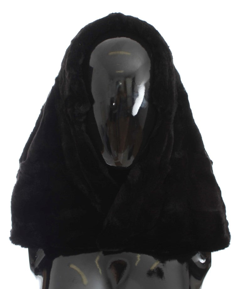 Gorro bufanda de ganchillo de piel de visón negra Dolce & Gabbana