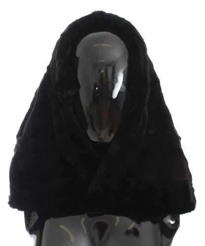 Gorro bufanda de ganchillo de piel de visón negra Dolce & Gabbana