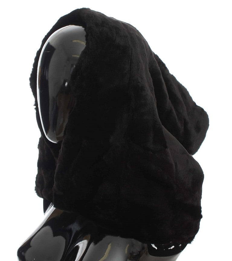 Gorro bufanda de ganchillo de piel de visón negra Dolce & Gabbana