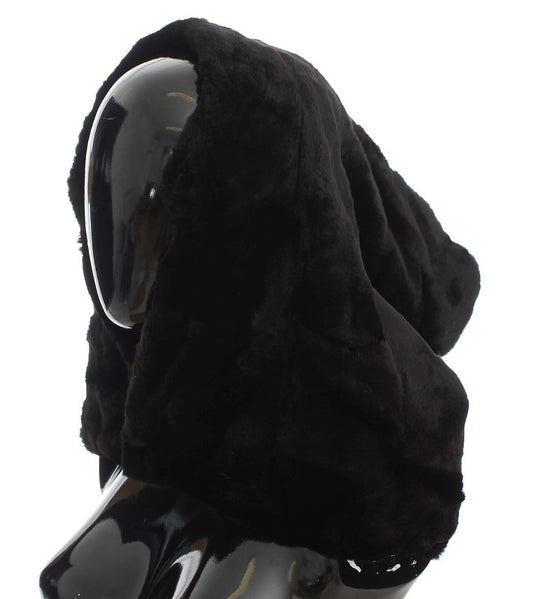 Gorro bufanda de ganchillo de piel de visón negra Dolce & Gabbana