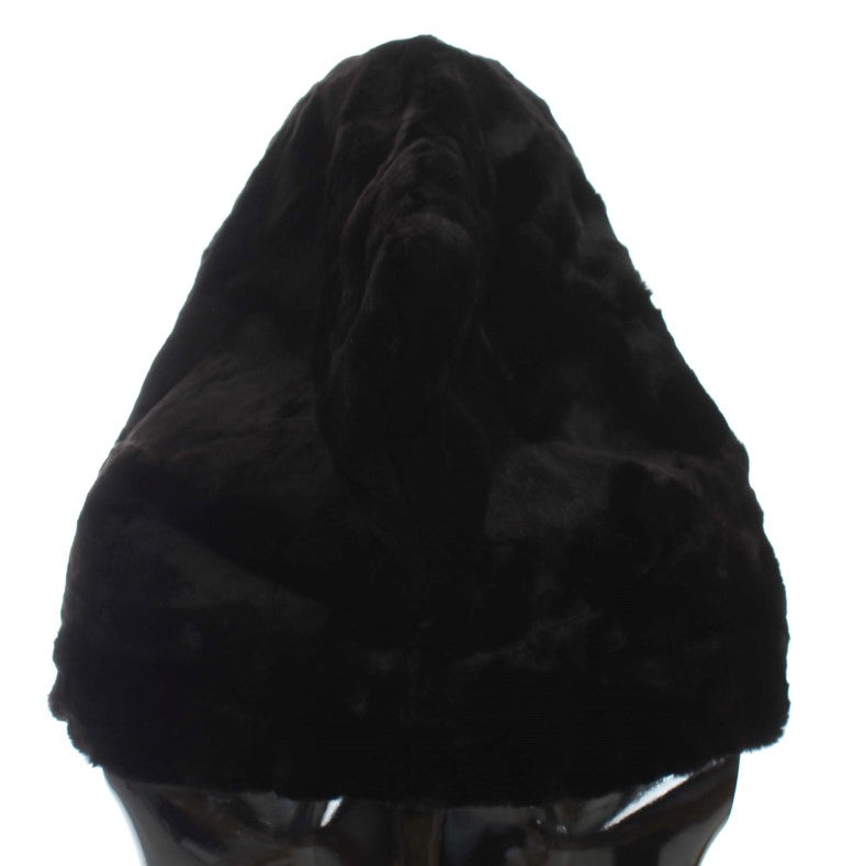 Gorro bufanda de ganchillo de piel de visón negra Dolce & Gabbana