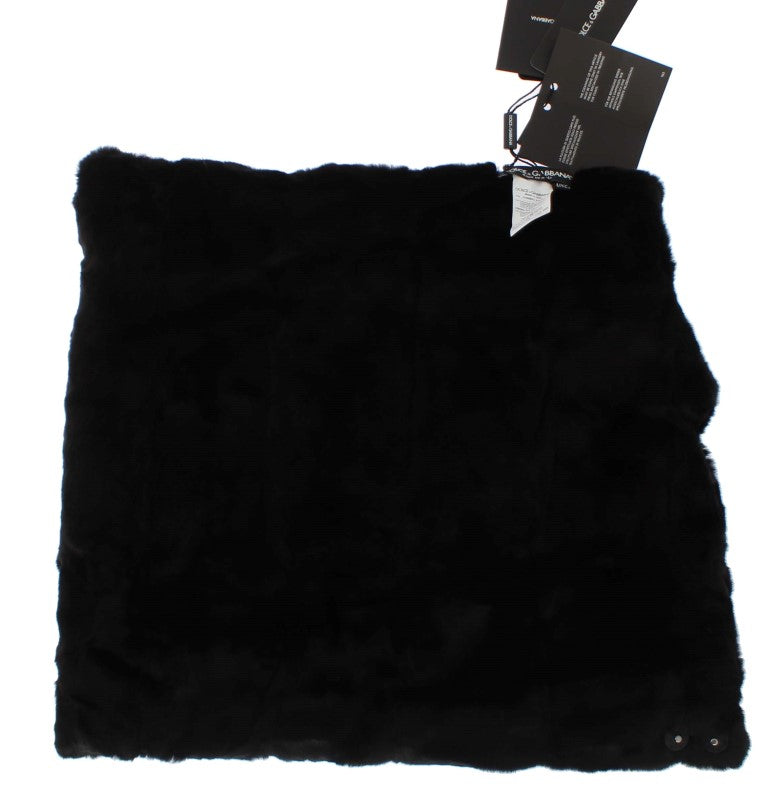 Gorro bufanda de ganchillo de piel de visón negra Dolce & Gabbana
