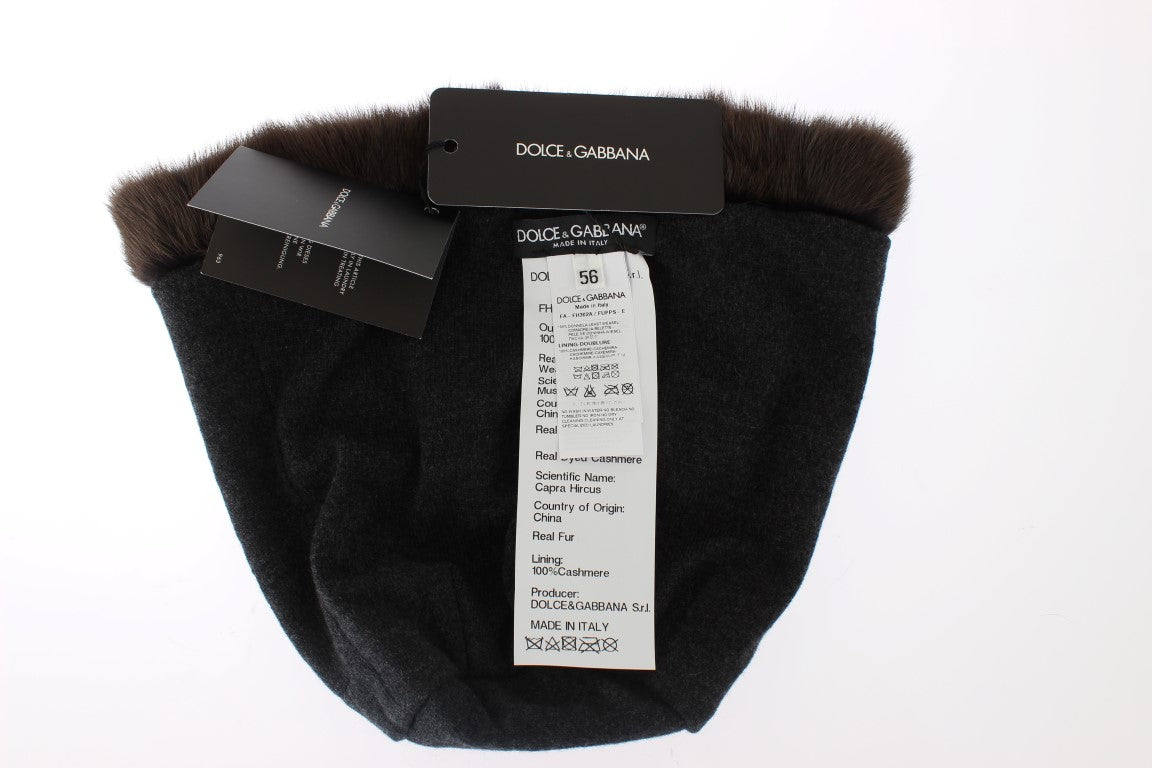 Gorro de cachemir para mujer Dolce & Gabbana de piel de visón marrón