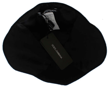 Sombrero Dolce & Gabbana de Lana Negra con Diseño Floral Blanco y Hojas Doradas