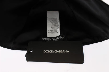 Sombrero Dolce & Gabbana de Lana Negra con Diseño Floral Blanco y Hojas Doradas