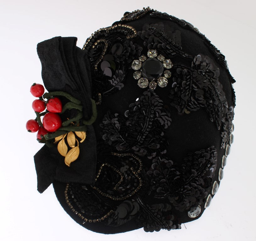 Dolce & Gabbana Broche de Cerezas Negras de Cristal y Oro para Sombrero
