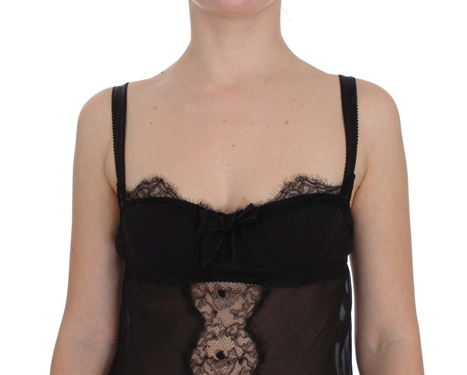 Top de lencería de seda negra con encaje floral Dolce & Gabbana