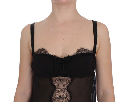 Top de lencería de seda negra con encaje floral Dolce & Gabbana