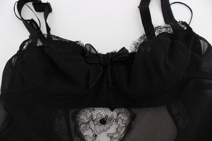 Top de lencería de seda negra con encaje floral Dolce & Gabbana