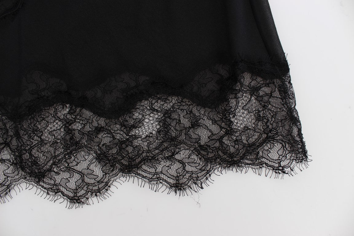 Top de lencería de seda negra con encaje floral Dolce & Gabbana