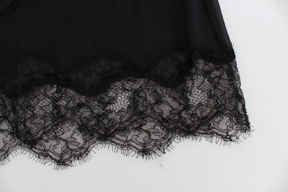 Top de lencería de seda negra con encaje floral Dolce & Gabbana