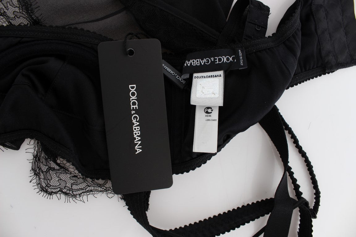 Top de lencería de seda negra con encaje floral Dolce & Gabbana