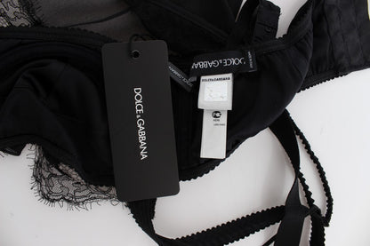 Top de lencería de seda negra con encaje floral Dolce & Gabbana