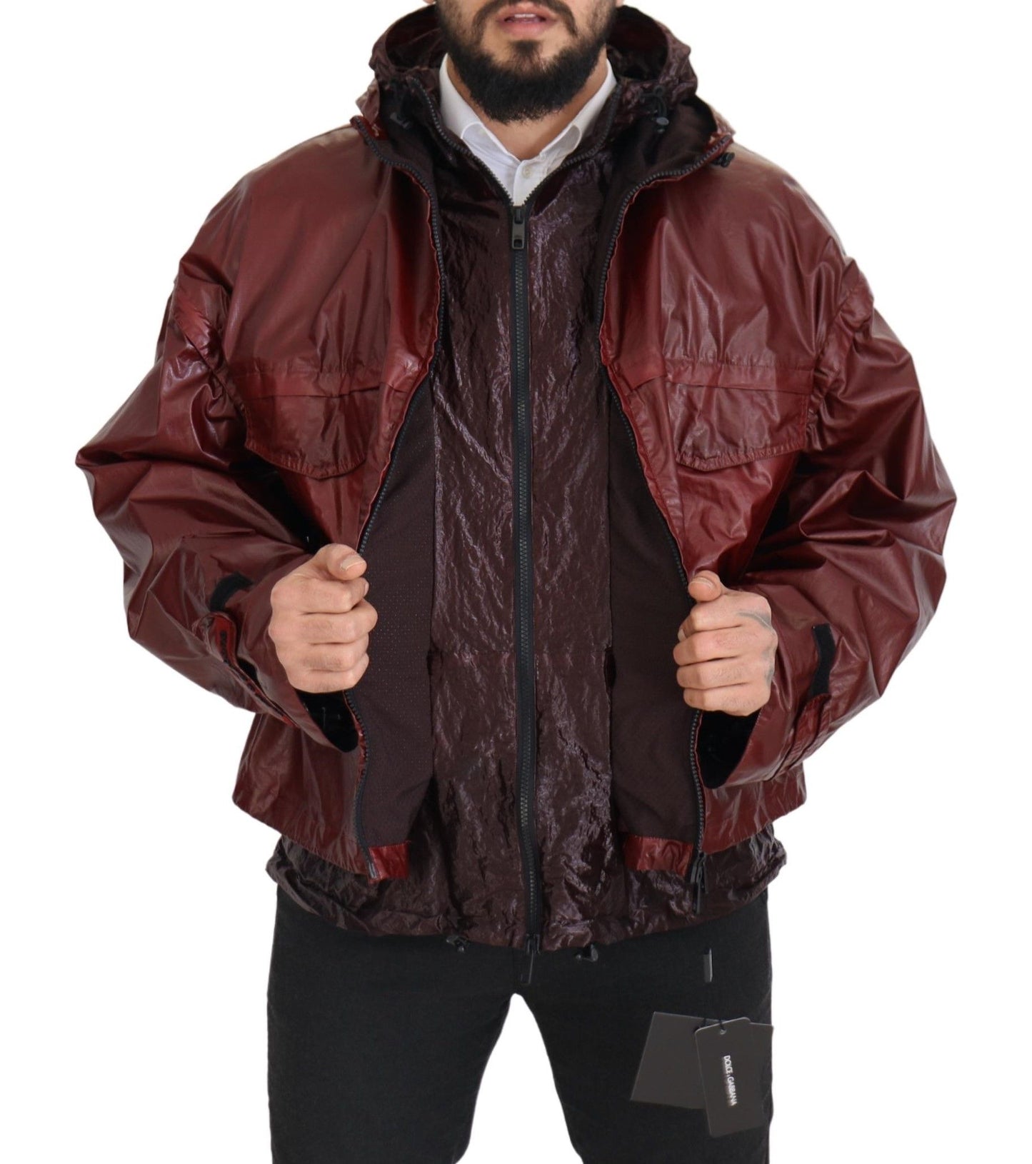 Chaqueta Dolce & Gabbana de algodón burdeos con capucha y cremallera completa
