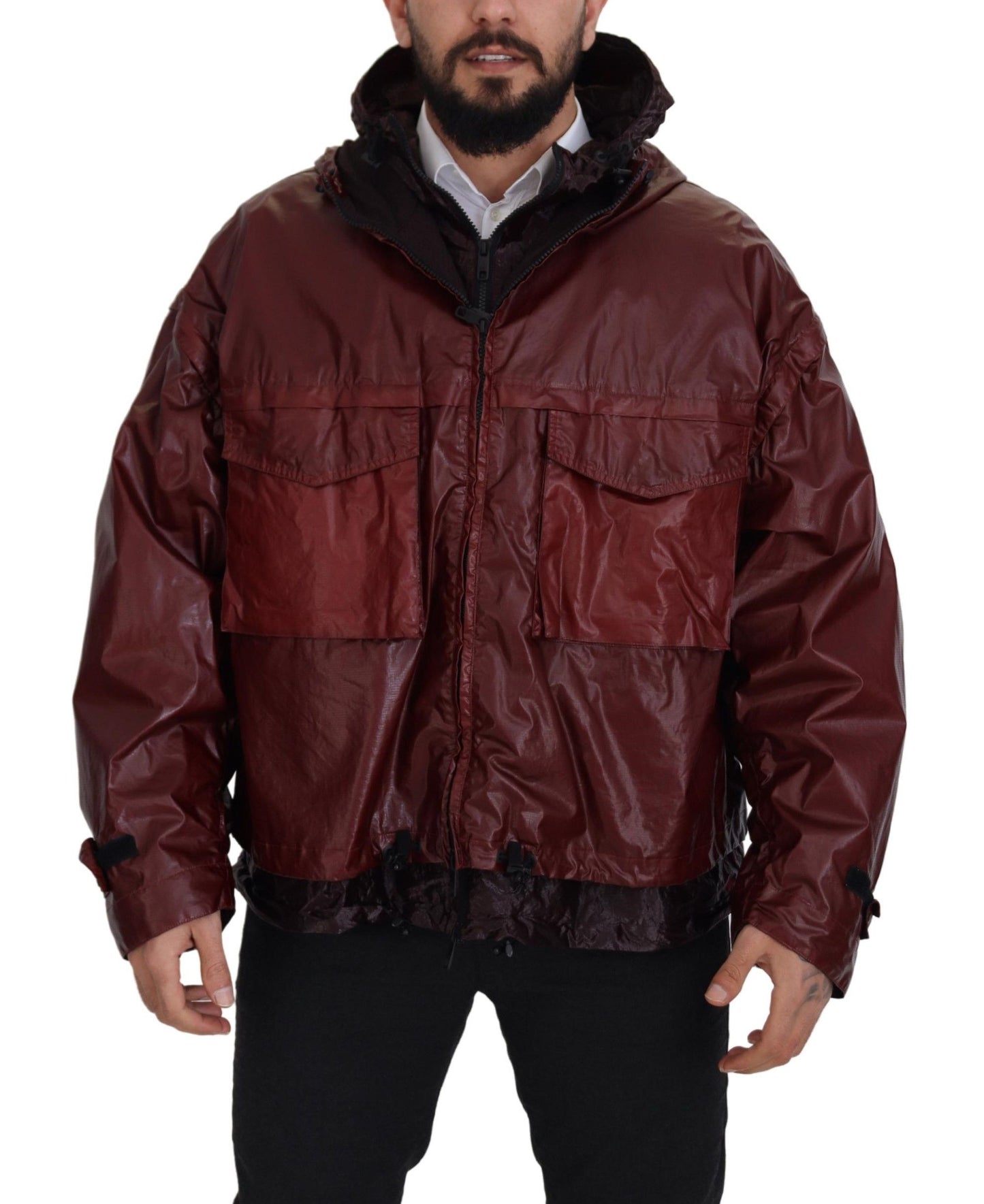 Chaqueta Dolce & Gabbana de algodón burdeos con capucha y cremallera completa