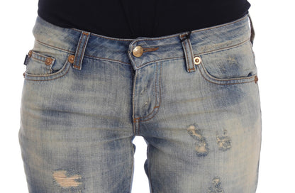 Vaqueros Cavalli de algodón azul lavado de corte pitillo con bajo acampanado