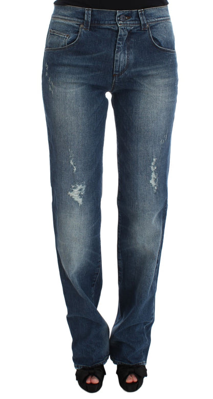 Ermanno Scervino Jeans Ajustados de Mezcla de Algodón Lavado Azul