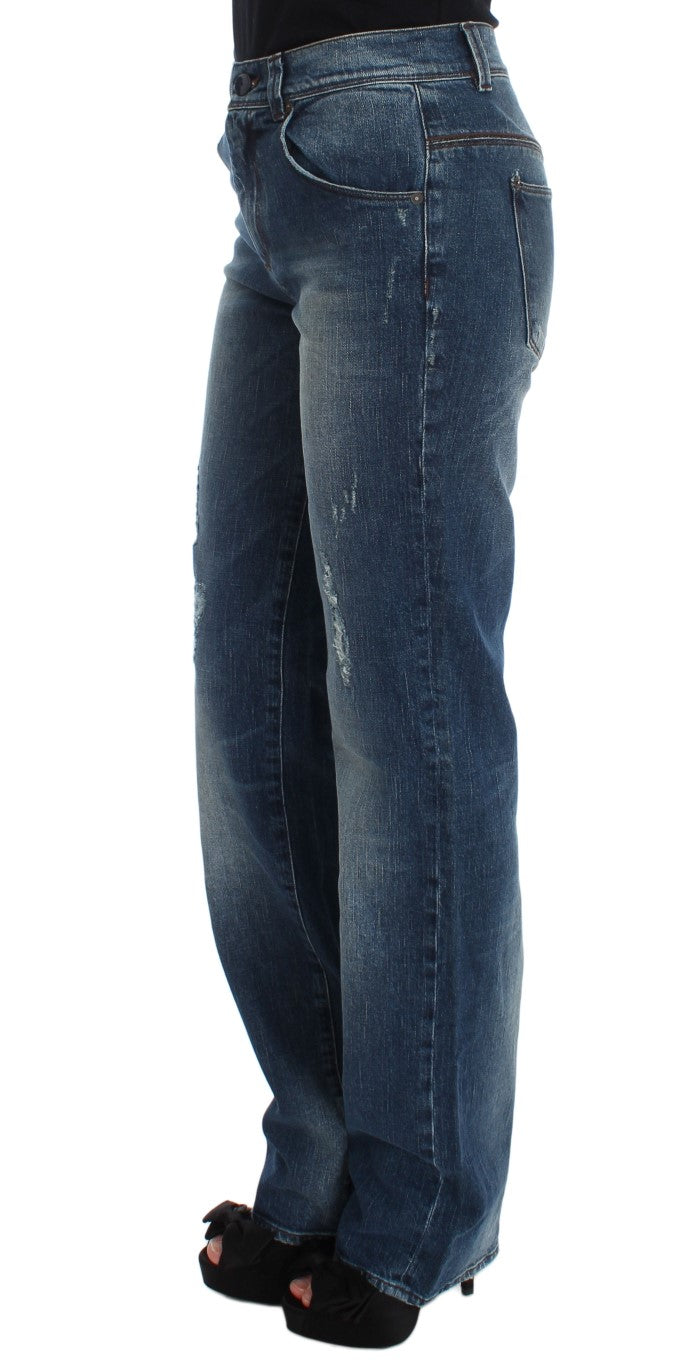 Ermanno Scervino Jeans Ajustados de Mezcla de Algodón Lavado Azul