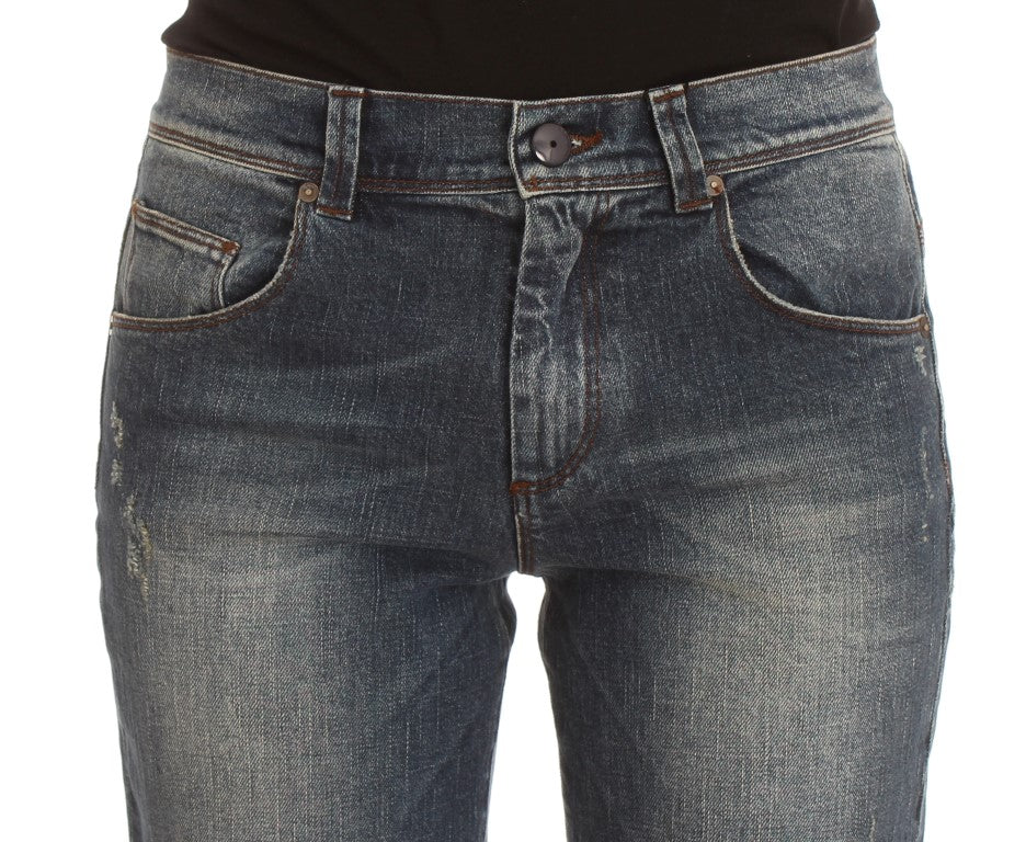 Ermanno Scervino Jeans Ajustados de Mezcla de Algodón Lavado Azul