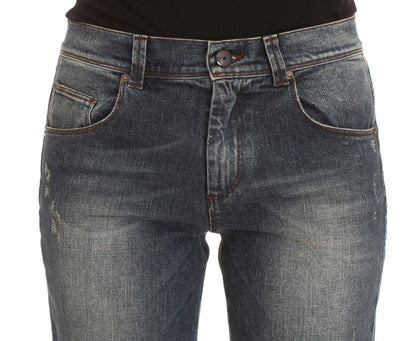 Ermanno Scervino Jeans Ajustados de Mezcla de Algodón Lavado Azul