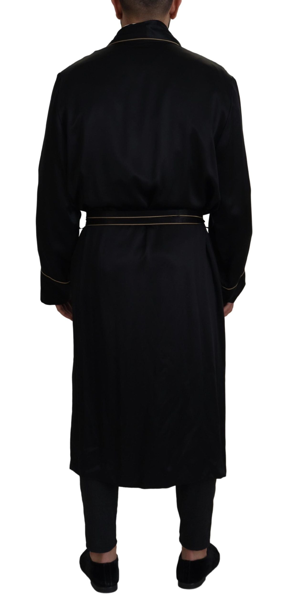 Dolce & Gabbana Negro 100% Seda Bata Abrigo Envolvente Chaqueta
