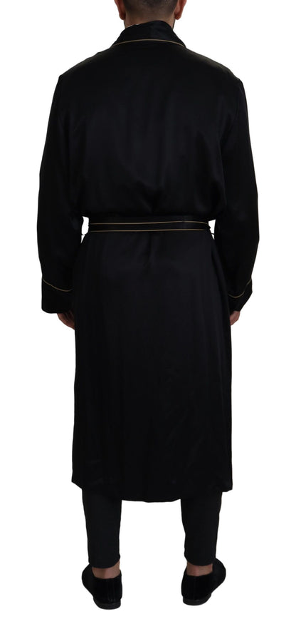 Dolce & Gabbana Negro 100% Seda Bata Abrigo Envolvente Chaqueta