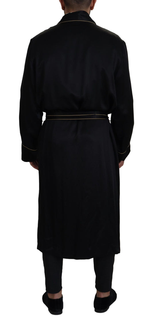 Dolce & Gabbana Negro 100% Seda Bata Abrigo Envolvente Chaqueta