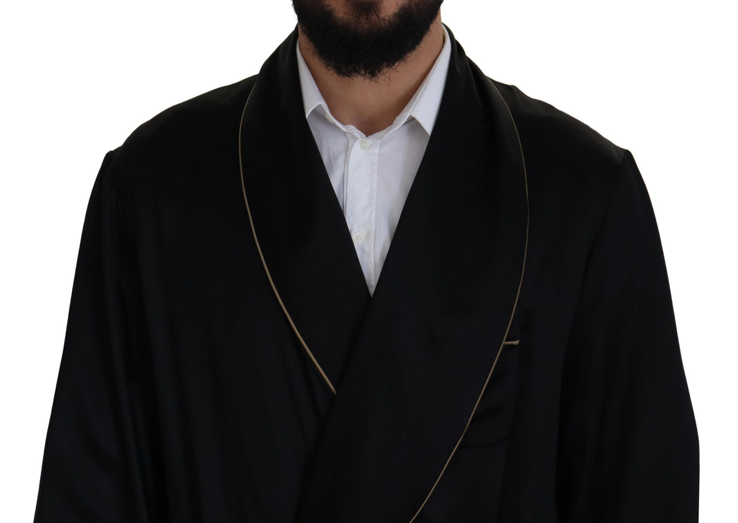 Dolce & Gabbana Negro 100% Seda Bata Abrigo Envolvente Chaqueta