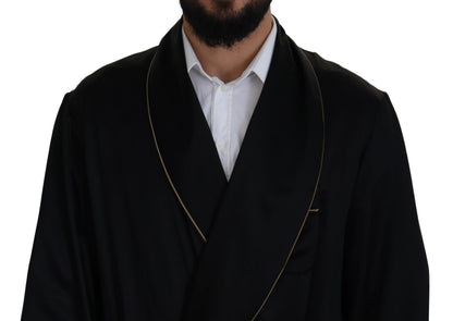 Dolce & Gabbana Negro 100% Seda Bata Abrigo Envolvente Chaqueta