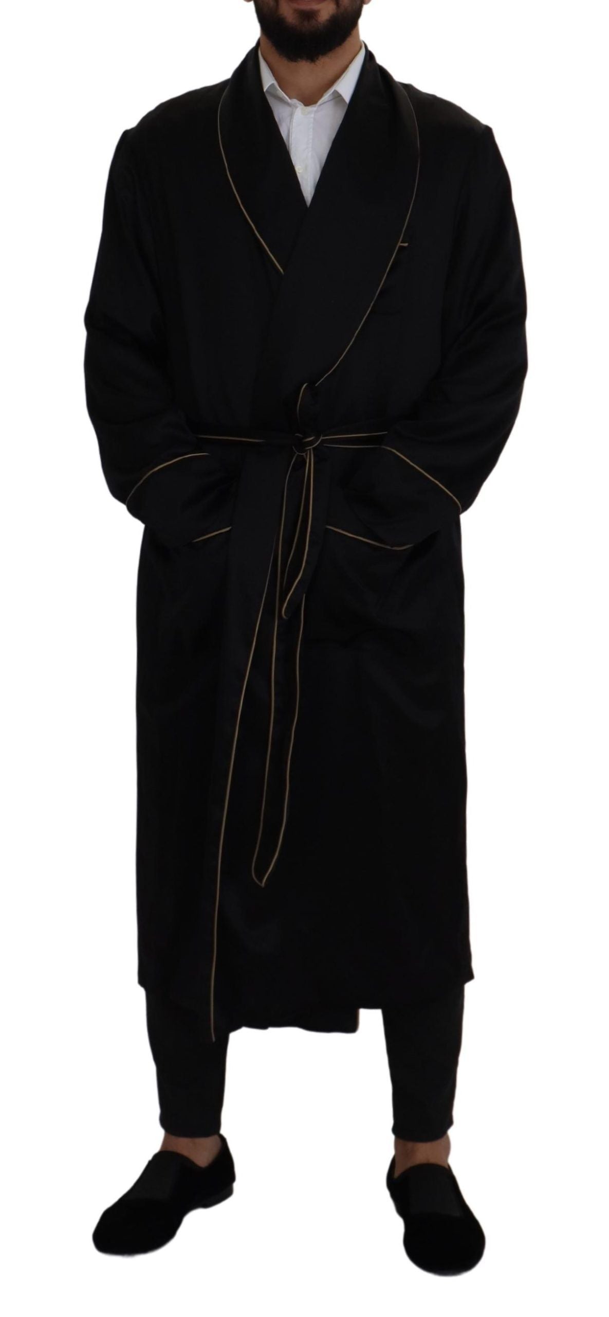 Dolce & Gabbana Negro 100% Seda Bata Abrigo Envolvente Chaqueta