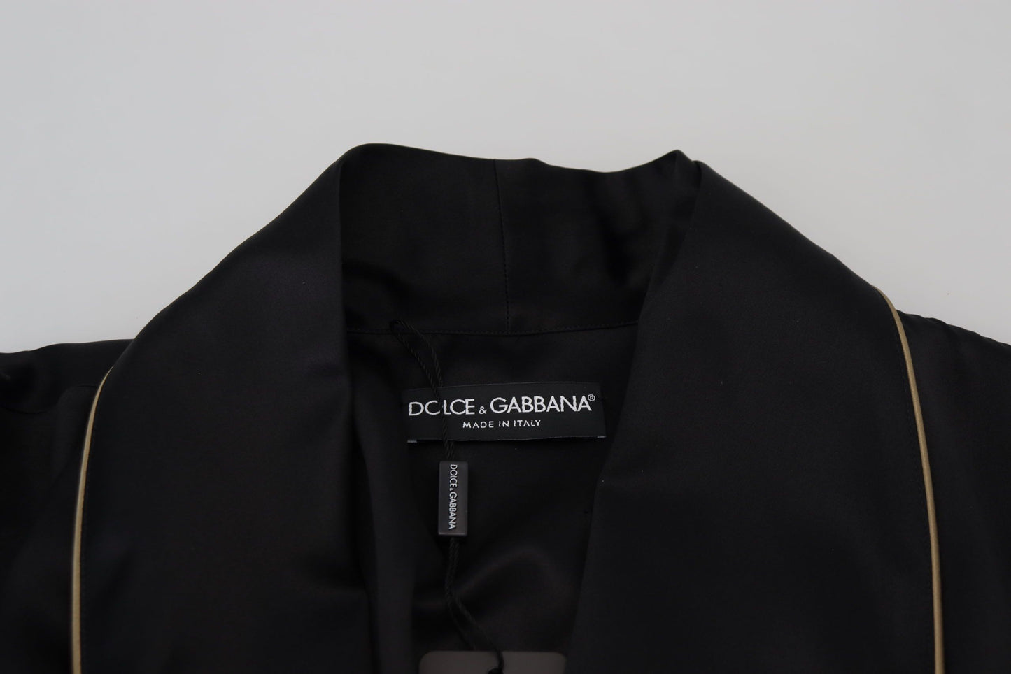 Dolce & Gabbana Negro 100% Seda Bata Abrigo Envolvente Chaqueta