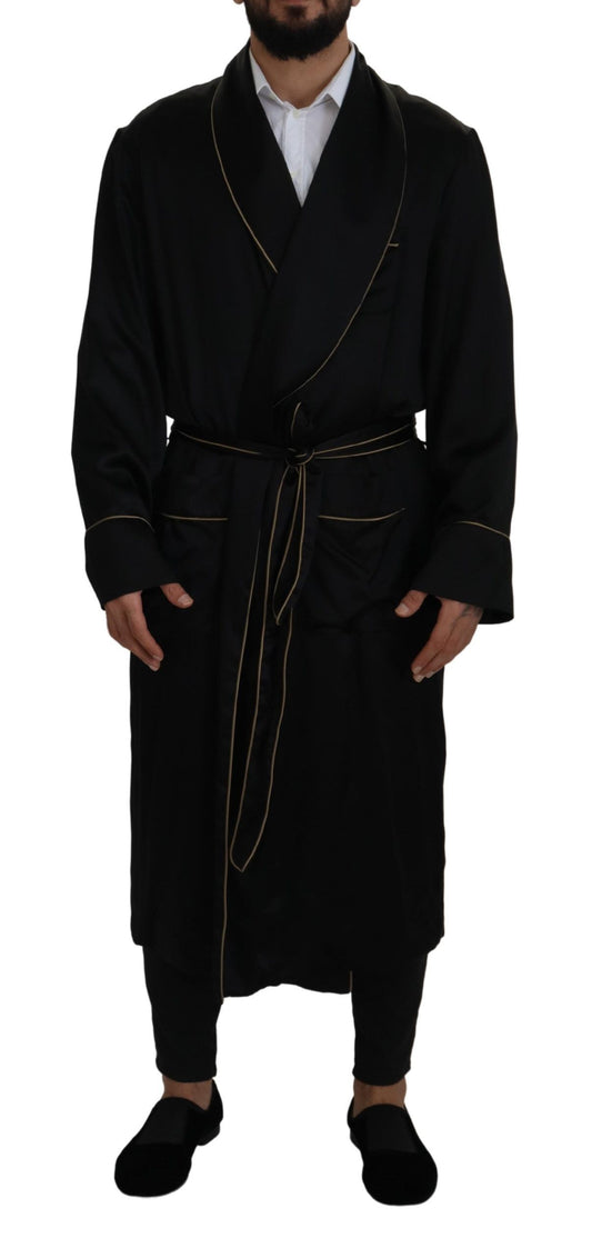 Dolce & Gabbana Negro 100% Seda Bata Abrigo Envolvente Chaqueta