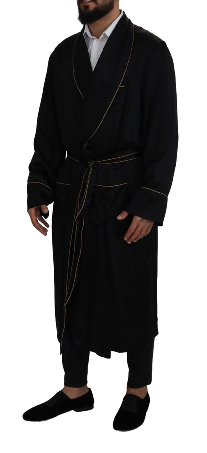 Dolce & Gabbana Negro 100% Seda Bata Abrigo Envolvente Chaqueta