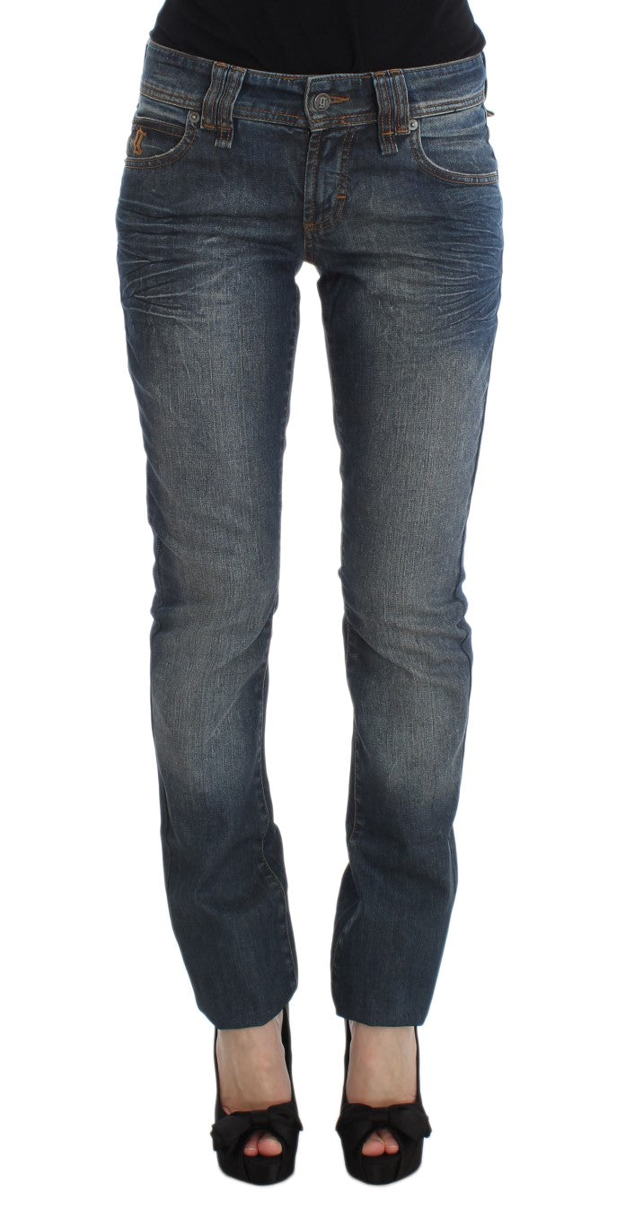 Jeans ajustados de mezcla de algodón lavados en azul John Galliano
