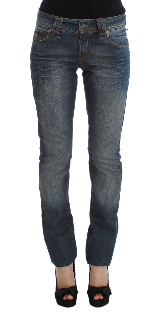 Jeans ajustados de mezcla de algodón lavados en azul John Galliano
