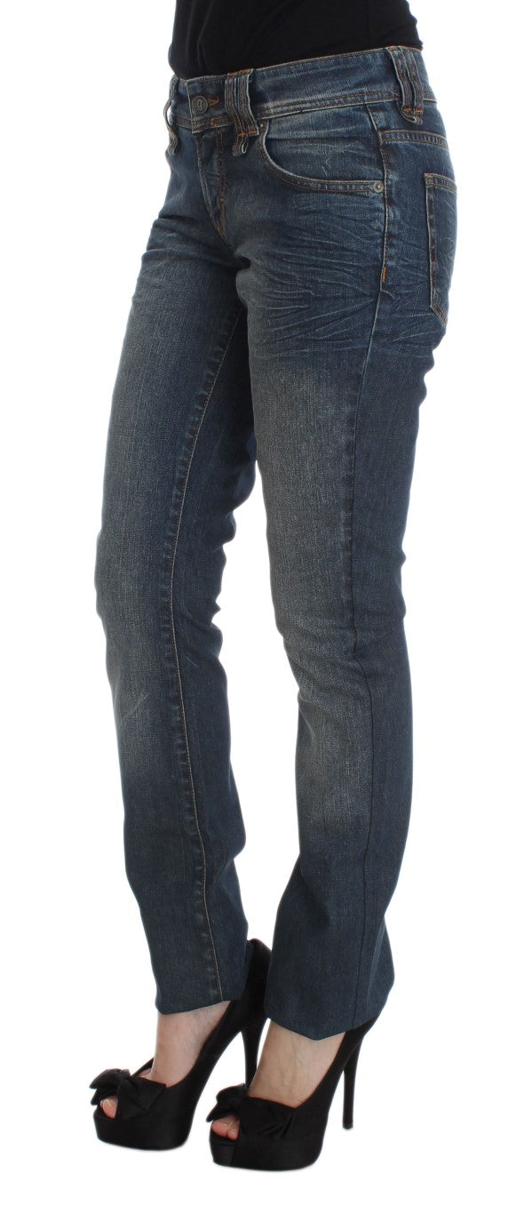 Jeans ajustados de mezcla de algodón lavados en azul John Galliano