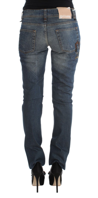 Jeans ajustados de mezcla de algodón lavados en azul John Galliano