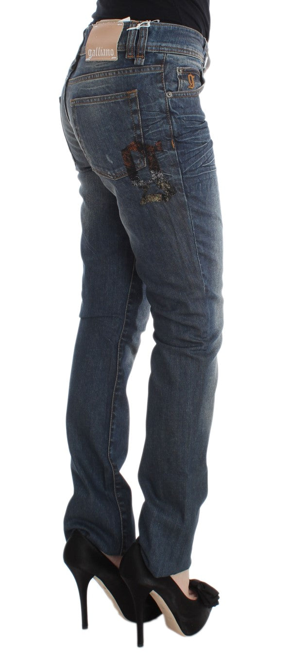 Jeans ajustados de mezcla de algodón lavados en azul John Galliano