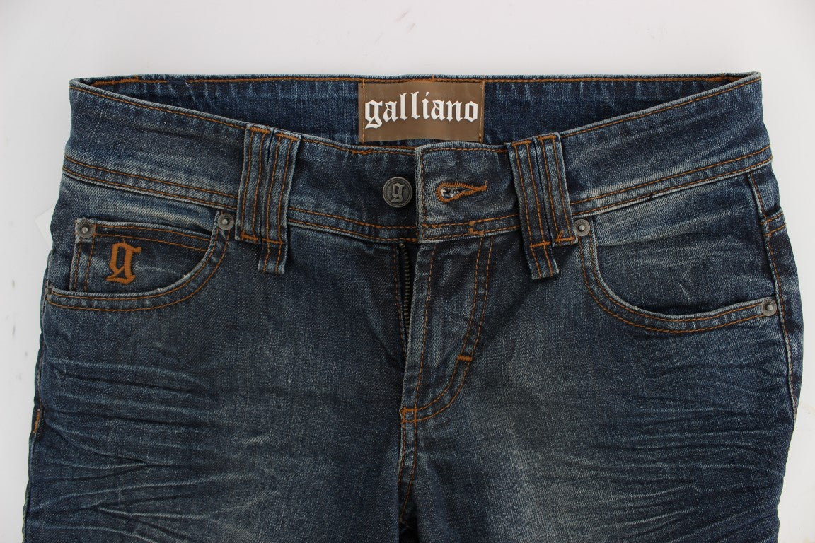 Jeans ajustados de mezcla de algodón lavados en azul John Galliano