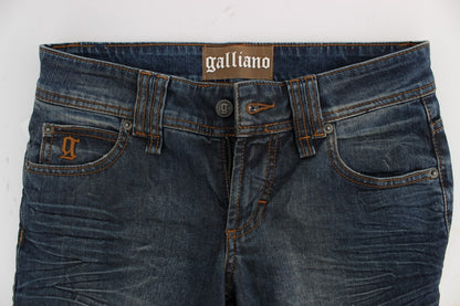 Jeans ajustados de mezcla de algodón lavados en azul John Galliano